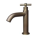 洗面水栓 蛇口 水栓金具 単水栓 クロスハンドル ブロンズ（古銅） [奥行15×吐水口高9cm] INK-0302071H