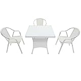 人工ラタンチェア3脚 四角テーブル1台 4点セット 強化ガラス ホワイト 籐 肘掛けカバー付 家具 ファニチャー インテリア スタッキングチェア リビング chair 椅子 南国 アジアン バリ風 リ