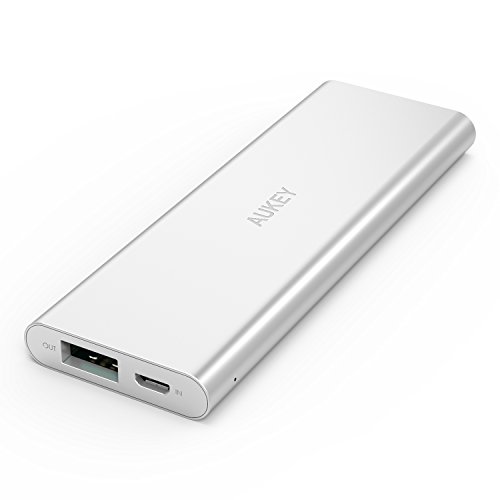 Aukey 3300mAh モバイルバッテリー スマホ充電器 薄型 亜鉛合金製 (シルバー)PB-A1B