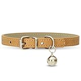 [LaLUCA GOODS] 犬 首輪 猫 首輪 鈴 定番 スタンダード PU レザー シンプル 小型犬 中型犬 ドッグ 散歩 カラフル ライトブラウン（鈴あり） L