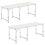 DesertFox キャンプテーブル アウトドア テーブル 折りたたみ 2個 120cm/180cm 3段階高さ調整可能 ピクニック レジャー キャンプ用 折畳み コンパクト 収納 簡単組立 TZ (シルバー, Large)