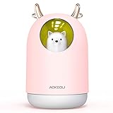 2019特别版 加湿器 卓上 アロマ 加湿器 超静音 車用加湿器 除菌 12時間連続加湿 ペットボトル 小型 空気浄化機 空焚き防止機能搭載 7色変換LED搭載 萌えニャンコ 部屋 車載 オフィス乾燥対策 花粉症対策 省エネ (ピンク)