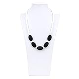 Nixi Sasso Teething Necklace, White/Black by Bumkins
