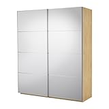 IKEA(イケア) PAX バーチ調 200x66x201 cm 89907602 ワードローブ 引き戸付、バーチ調、アウリ ミラーガラス