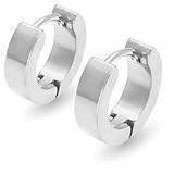 [Adelina Style] フープピアス 人気 太め 幅4mm 鏡面 1ペア つけっぱなし 18G メンズ レディース リング ピアス サージカルステンレス 金属アレルギー対応 男女兼用 (タイプ1 シルバー)