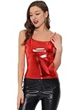 [Allegra K] キャミソール タンクトップ 光沢 ベスト ノースリーブ ダンス 衣装 パーティー メタリック シャツ レディース レッド XS