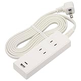 オーム電機 電源タップ 2個口 急速充電 PD対応Type-C/Type-Aポート付き 2m ホワイト HS-TU22PD23-W 00-1003 OHM