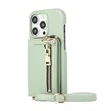 iPhone15プラス 手帳型ケース ショルダー ケース背面 カード収納 iPhone15Plus 手帳型ケース 斜めがけ 片手操作 アイホン15ケースPlus スタンド機能耐久性 アイホン15プラスケース にファスナータイプの収納ポケットを設計されたデザイン おしゃれ かわいい シンプル ファスナー ポケット ショルダー 財布型 耐衝撃 (緑/グリーン)