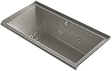 KOHLER K-1167-XH2GR-K4 Underscore 60-Inch x 30-Inch Alcove Whirlpool Bubble Massage Air Bath with Ti