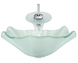 Aurora Sinks G05-C-G Bathroom Ensemble with Grid Drain, Frosted Glass Vessel, Sink, Ring and Waterfa