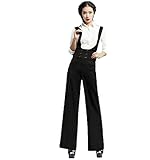 [RSWHYY] レディース サロペット オールインワン オーバーオール サスペンダー カジュアル 春秋 ロングパンツ ガウチョパンツ ハイウェスト 無地 つなぎ服 ゆったり 復古 ブラック XL