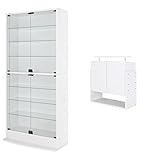 【福袋】【地球家具】フィギュアラック「ワイド」新シリーズセット 幅83cm 奥行29cm 【正規品】[鍵付きコレクションケース] [耐震]（開き戸 ハイタイプ本体+上置きハイタイプ） ホワイト