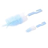 uxcell 乳首ブラシ ナイロン プラスチック製 ハンドル ミルク ボトルクリーニングツール 2イン1