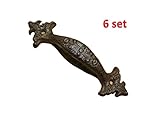 jtw- Lot of 6 pcs Heavy Cast IronアンティークスタイルFancyバーンハンドルゲートPull Shedドアハンドル# 6 – 6.5 " Long Rustブラウン仕上