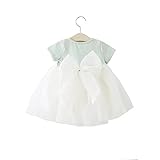 Pojour 夏 1-6歳キッズドレス 子供かわいいチュールワンピース プリンセスドレス 通気 綿 可愛いリボン付き グリーン(80cm)