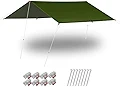 FIELDOOR レクタ タープ 435×500cm 【カーキ】 収納 キャリーバッグ＋ロープ＋ペグ＋アルミ自在金具付 4～6人用 UVカット シルバーコーティング