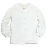 [アッシュベリー] ニットブラウス(白ブラウス) 長袖[ピンクリボン＆刺繍] 綿100％/フォーマル/女の子/ 95cm(723003)