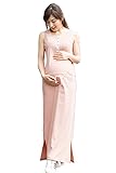 Sweet Mommy ノースリーブ マキシワンピ サイドスリット 上質素材 スナップボタン ウエストブラウジング機能 カジュアル ママワンピ Iライン プチマキシ 産前産後 授乳服 マタニティ／ピン