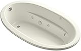 KOHLER K-1164-S1H-96 Sunward ExoCrylic Drop-In Whirlpool with Heater and End Drain, Biscuit, 72 x 42