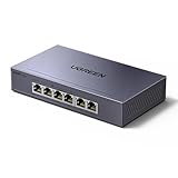 UGREEN スイッチングハブ 6ポート PoE Giga対応（4×PoE、各30Wまで+2ポートギガビット）合計60W対応 10/100/1000Mbps ギガビット 壁掛け対応 コンパクト 音ファンレス プラグ＆プレイ 金属筐体 VLAN機能搭載 6VK サージ保護 PSE認証取得