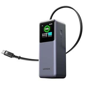 UGREEN Nexode 巻取式USB-Cケーブル内蔵モバイルバッテリー 20000mAh 165W 急速充電 TFTディスプレイ PSE適合 PB726