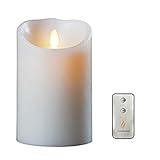 Luminaraリモート含まFlameless Moving Wick Wax Candle 3.5 by 7インチアイボリーwithタイマー