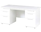 SINAPP オフィスデスク 両袖机 引き出し 机 配線穴 幅140cm SIK3701 ホワイト, 左3段/右3段