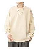 [SHOREKEEPER] 7.7オンス 長袖tシャツ メンズ 綿100% 肉厚生地 リブ袖口 1枚組 3枚組 ロングtシャツ 丸首 ゆったり ティーシャツ 無地 秋服 冬服 春服 (JP, アルファベット, XL, 杏色)