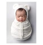 Orraphtstu ニューボーンフォト おくるみ ラップ お包み ベビー 寝相アート 赤ちゃん 新生児 撮影 写真 道具 ブランケット ストレッチ ニット 包む (40 x 160 cm, オフホワイト)