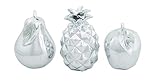 Benzara Polystone Silver Fruit Set, Shiny Soothe Finished by Benzara