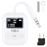 1Mii Bluetooth 5.3 トランスミッター Bluetooth TV トランスミッター 25時間再生 aptX AD/HD/低遅延 ワイヤレス オーディオ 送信機 OLEDディスプレイ搭載 3.5 mm AUX ジャック テレビ/飛行機/ジムでの使用に最適 小型 2台同時接続 -SafeFly Min