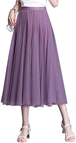 SYVENT Women's 21.65/29.53/31.50/33.46/35.43 inches Tulle Maxi Skirt Elastic Waist Tulle Skirt Long A-line Chiffon Dance Skirt - 1