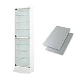 【福袋】【地球家具】コレクションラック「レギュラー」新シリーズセット 幅55cm 奥行19cm 【正規品】[鍵付きコレクションケース] [耐震]（開き戸 ハイタイプ本体+背面ミラー2枚セット） ホワイト