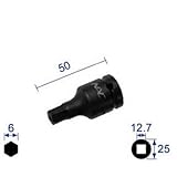 長堀工業:ナック ヘキサゴンレンチソケット ショートタイプ 差込角12.7x対辺6mm 406C 型式:406C