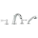 Grohe 25 506 000 Geneva 4-Hole Roman Tub Filler with Personal Hand Shower, StarLight Chrome [並行輸入品]