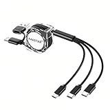 USB Type-A Type-C 両対応 5in1 マルチ充電ケーブル Type-C タイプC ライトニングケーブル micro USB Android 3台同時 3in1 巻き取り式 1m (ブラック)