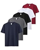 Sukinana 7.7oz tシャツ メンズ 半袖 綿100% 肉厚生地 3/5枚組 透けない 三本針 無地 ヘビーウェイト ティーシャツ 丸首 抗菌防臭 インナーシャツ 吸汗性 複数色選び (JP, アルファベット, 3XL, クラシック5色(ブラック × ホワイト × ダークグレー × ネイビー × ワインレッド))