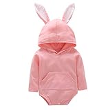 XuBa かわいいジャンプスーツ ウサギの耳ロングスリーブラブリーフード付きロンパー 新生児赤 ちゃん ユニセックス ピンク_80cm