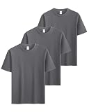 Sukinana 7.7oz tシャツ メンズ 半袖 綿100% 肉厚生地 3/5枚組 透けない 三本針 無地 ヘビーウェイト ティーシャツ 丸首 抗菌防臭 インナーシャツ 吸汗性 複数色選び (JP, アルファベット, L, ダークグレー(3枚組))