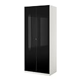 IKEA(イケア) PAX ストロース ガラス/ブラック ホワイト 100x38x236 cm 99896938 ワードローブ 扉2枚付、ホワイト、ストロース ブラック ガラス/ブラック
