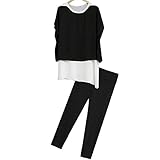 (マーシェル) Marshel 授乳口付 半袖 トップス レギンス 上下セット おしゃれ 授乳服 ブラック XXL