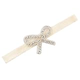 Tonsee ベビー 可愛い ヘッドバンド ラインストーン ちょう結び 髪飾り ストレッチ ヘアバンド (ベージュ)