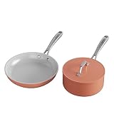 CIARRA ノンスティックフライパン (10.2インチ) & ソースパン (3クォート) - 非毒性 PTFE & PFOAフリー - オーブン対応 & すべてのコンロに対応 オレンジ