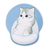 Newseego マウスパッド かわいい リストレスト 一体型マウスパッド 低反発リストレス 人間工学 クッション キャラクター 滑り止め 水洗い 耐久性良い 手首 疲労軽減 ゲーム 仕事用 パソコンパッド おしゃれ 猫柄 ブルー