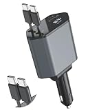 [aerix] 車 シガーソケット usb タイプC 4台同時充電 カーチャージャー 巻き取り式 車用品 USB-C Type-C 120W Lightning 急速充電 iPhone 16e/16/15/14/13/12,Pixel Galaxy S22/S21 UItra, Xperia, LED 電圧計搭載 iPad対応 DC12/24V車用 日本語説明書付き (タイプＣケーブル2本)