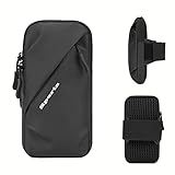 スマホ アームバンド ランニング ポーチ ポケット付き スポーツ ショルダーバッグ 6.7インチまで対応 iPhone Xperia Aquos Galaxy Pixel 汎用 スマートフォン モバイルバッテリー イヤホン カード 鍵 収納 ケース (ブラック)