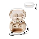 For オーディオテクニカ ATH-CKS50TW2 用 ケース カバー 【KONXISA】ワイヤレスイヤホン ケース シリコン素材 着用しやすい 耐衝撃 防水防塵 ウォッシャブル（カラビナ付き+ストラップ付き ） 装着充電可能 持ち運びがしやすい（ホワイト）