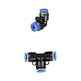 B Blesiya 2点セット エアホース チューブ継手　12mm径 プッシュ　エルボ＆ティーコネクタ　