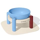 VETRESKA 犬 水飲み皿 ミスティメロー ペットボウル 水飲み 犬水飲みスタンド 犬 猫食器 陶器 ペット水飲み器 滑り止めマット付き 犬 餌入れ 犬 餌台 犬 ご飯台 M