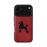 COGURE 互換 iPhone 17 Pro ケース 本革 犬 COT 犬柄A ダークレッド